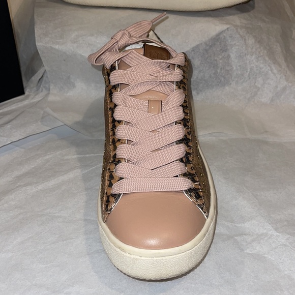 Coach, tan and nude sneakers with snake skin and gold hardware - Picture 2 of 6